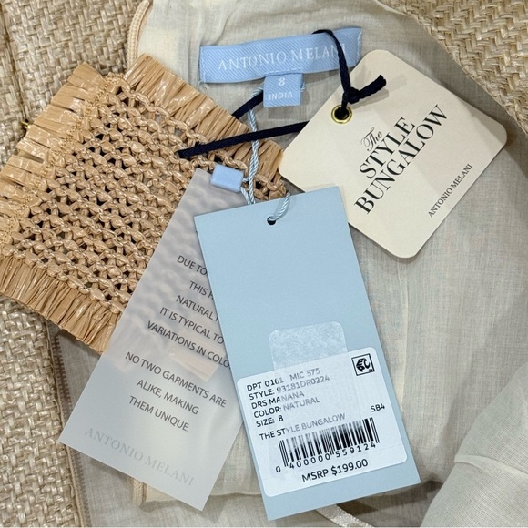 Antonio Melani X The Style Bungalow Manana Mini Raffia Dress NWT Natural $199 - Picture 13 of 14